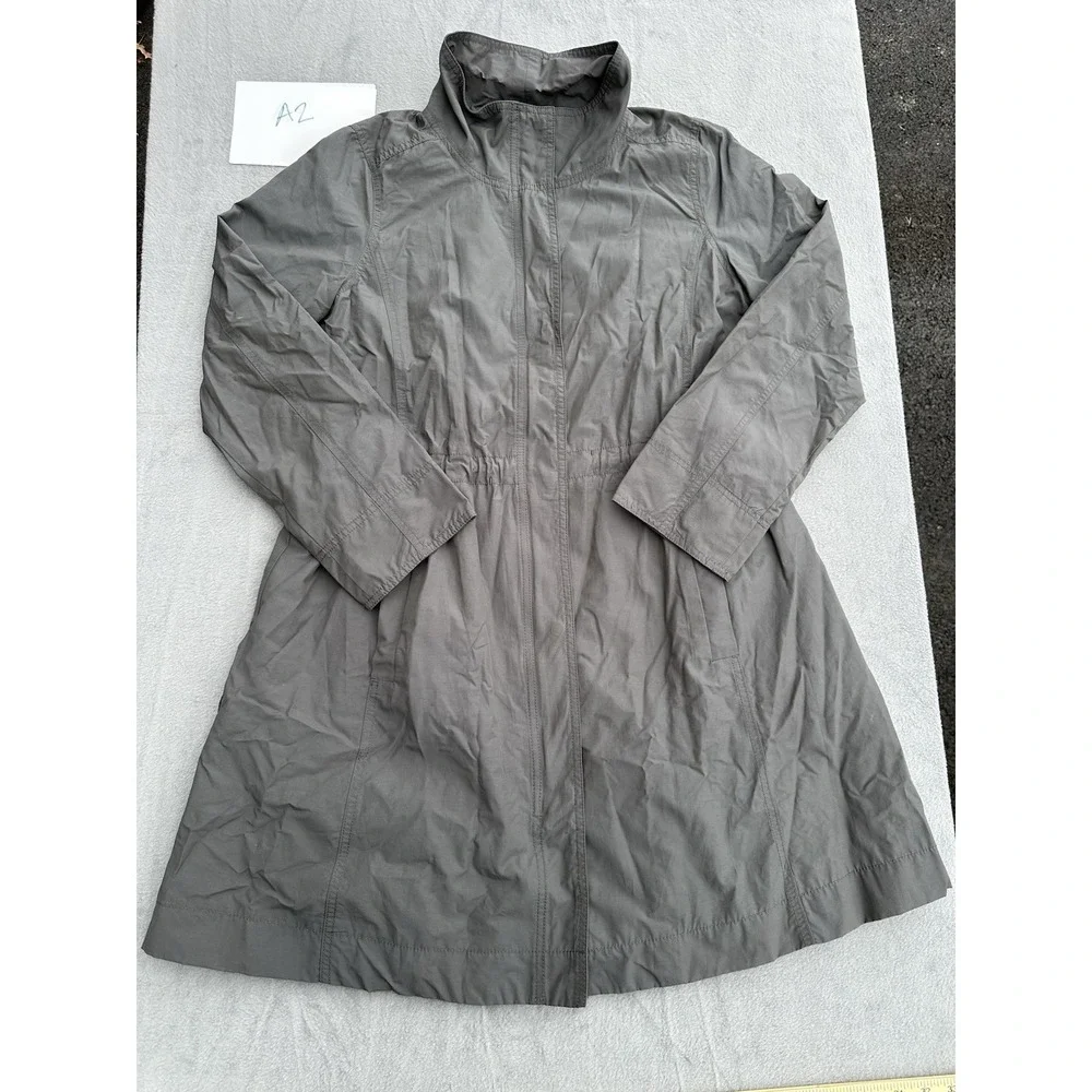 Eileen Fisher S Gray Organic Cotton Nylon A-Line Coat Jacket Drawstring Waist
